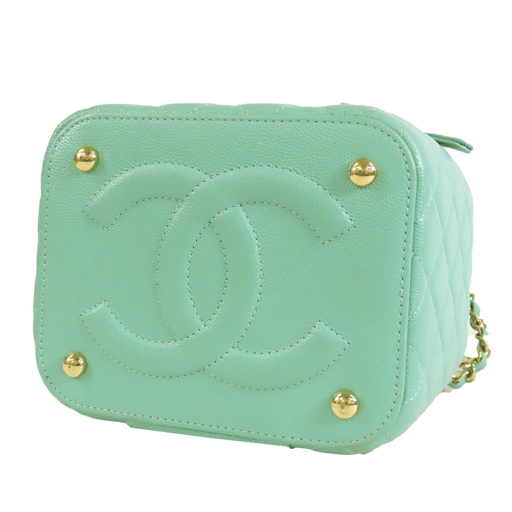 Chanel Small CC Caviar Top Handle Vanity Case with Chain