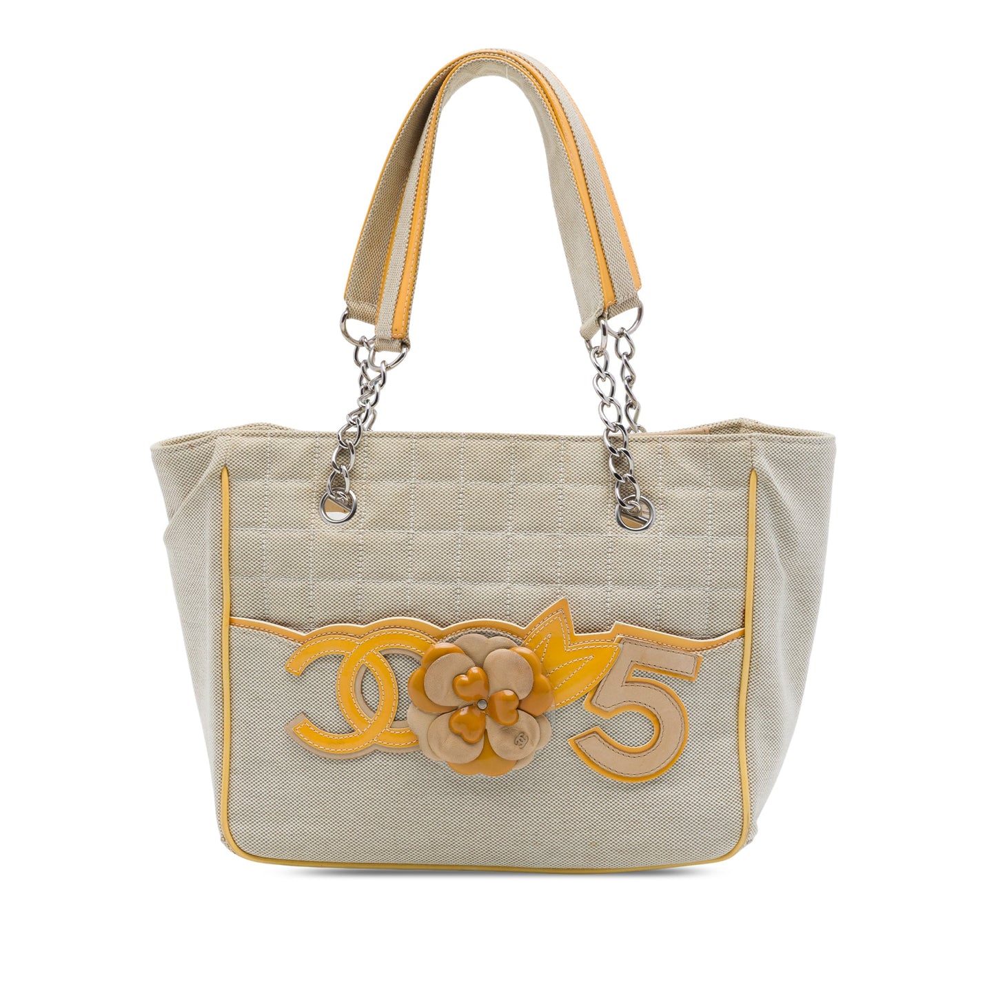 Chanel CC Chocolate Bar Canvas Camellia No. 5 Tote