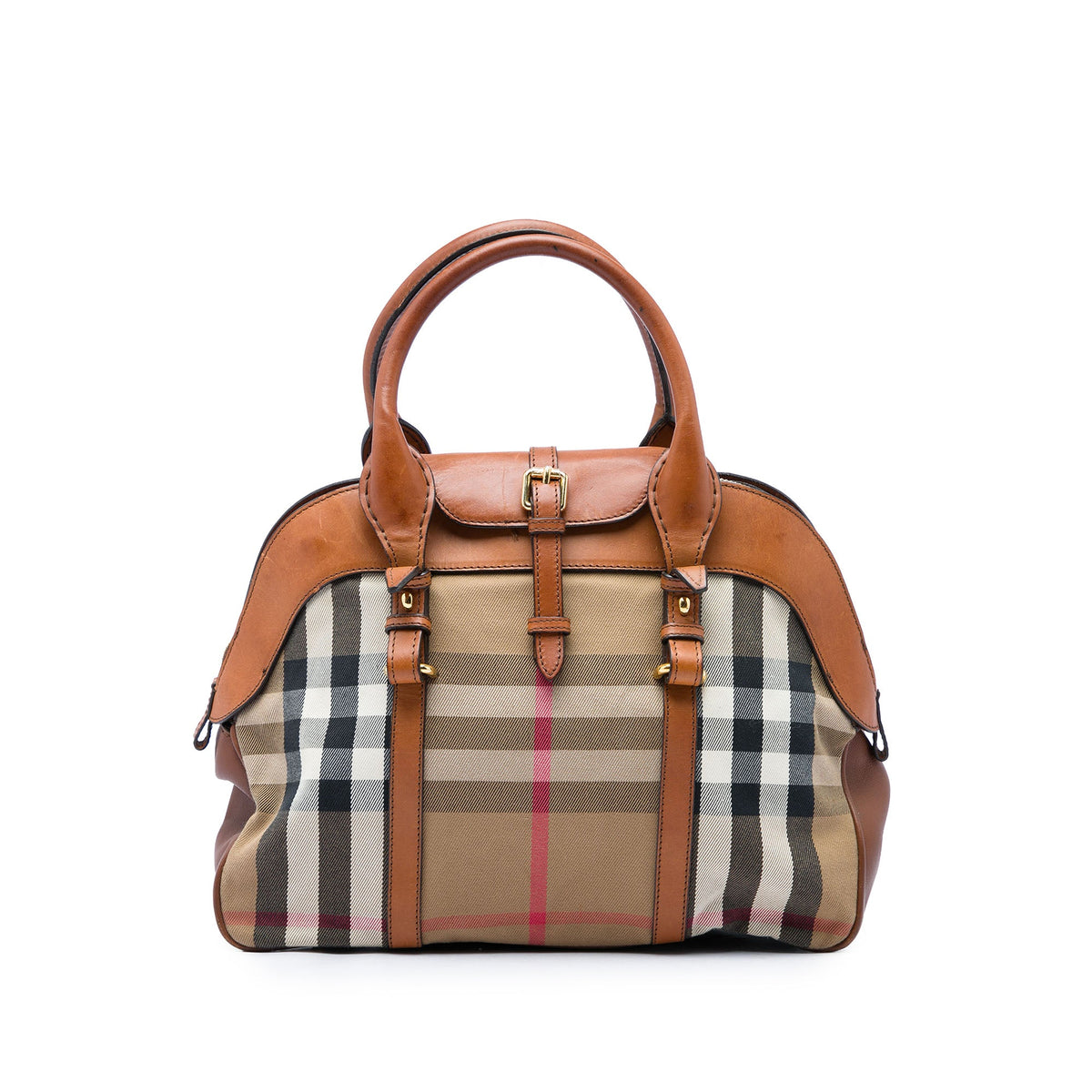 Burberry Medium House Check Canvas and Leather Milverton Satchel — Brown