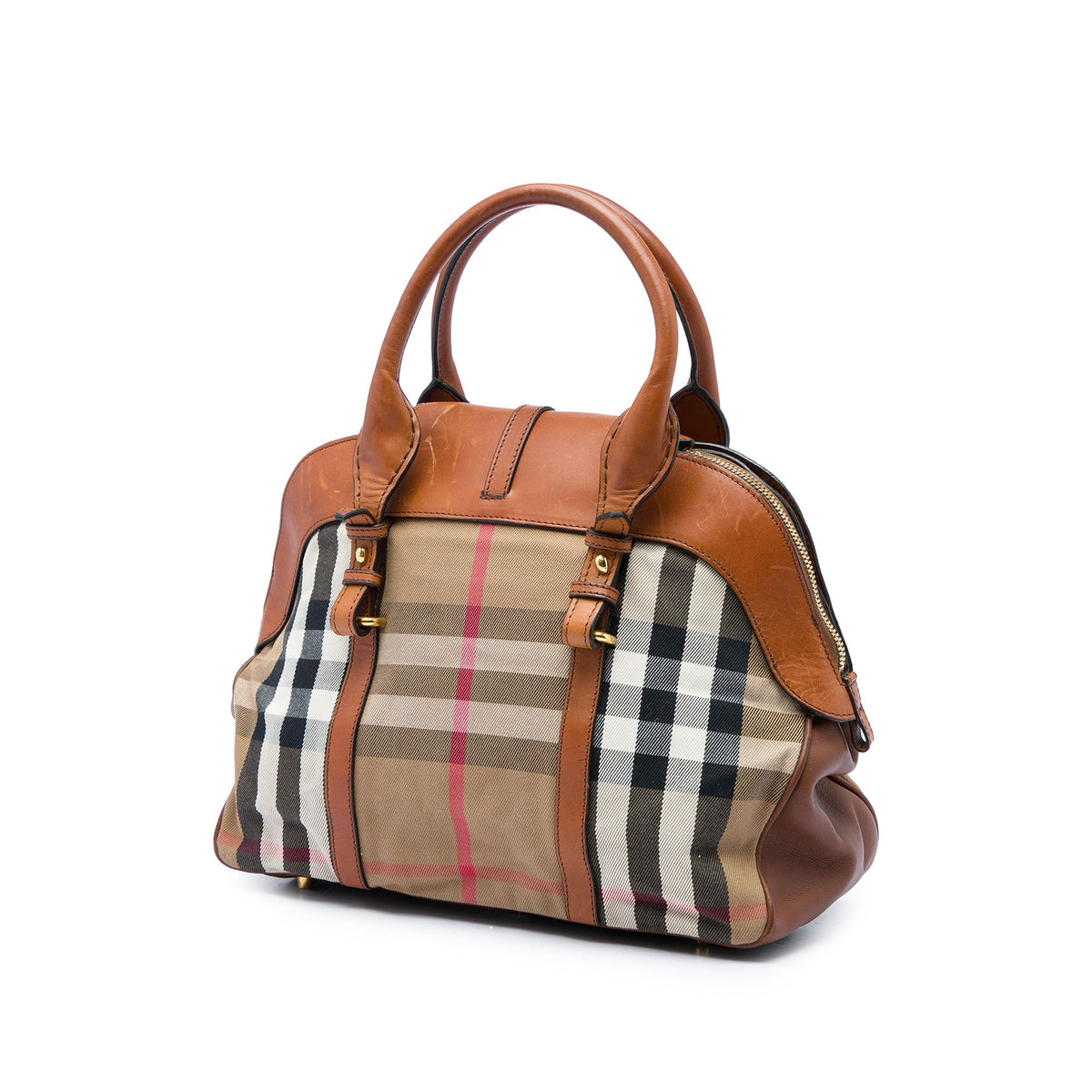 Burberry Medium House Check Canvas and Leather Milverton Satchel — Brown