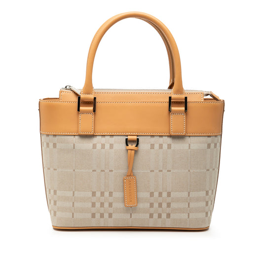 Burberry Leather Trimmed Tonal Check Canvas Handbag