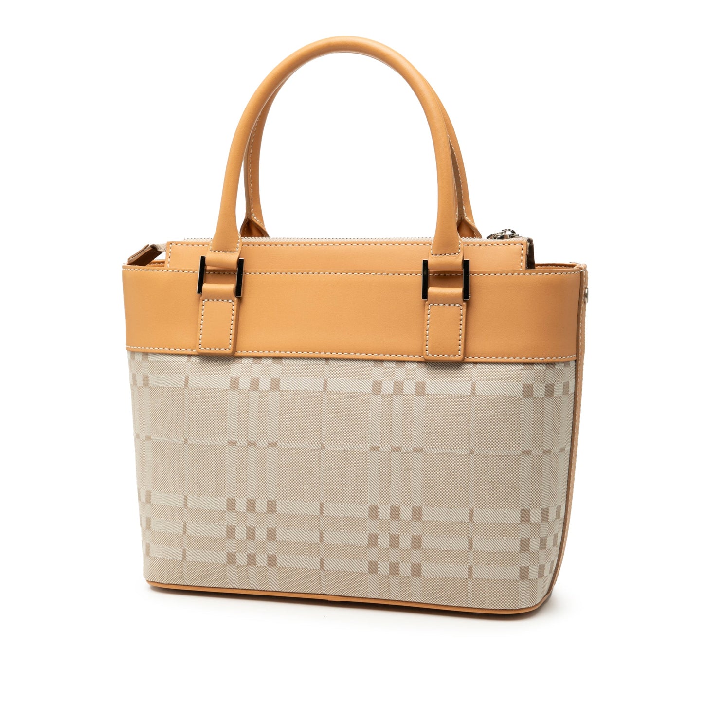 Burberry Leather Trimmed Tonal Check Canvas Handbag