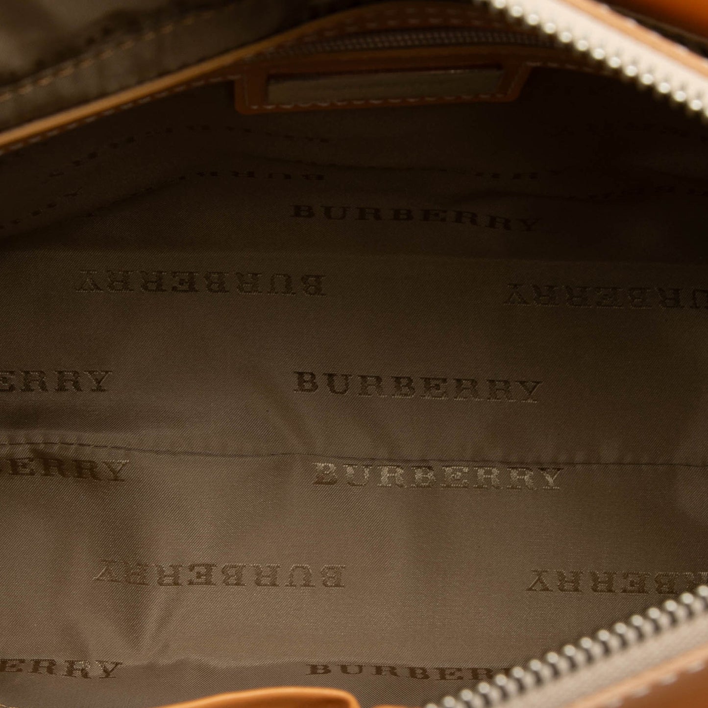 Burberry Leather Trimmed Tonal Check Canvas Handbag