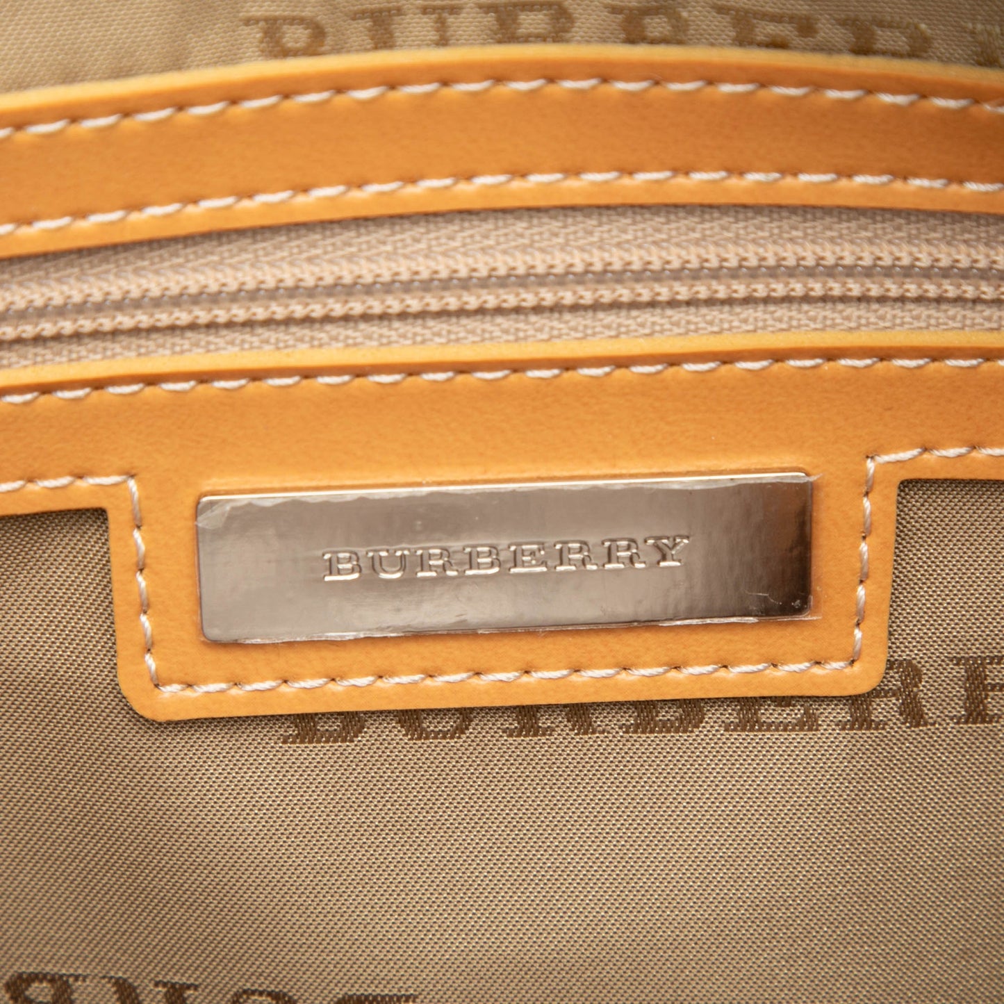 Burberry Leather Trimmed Tonal Check Canvas Handbag