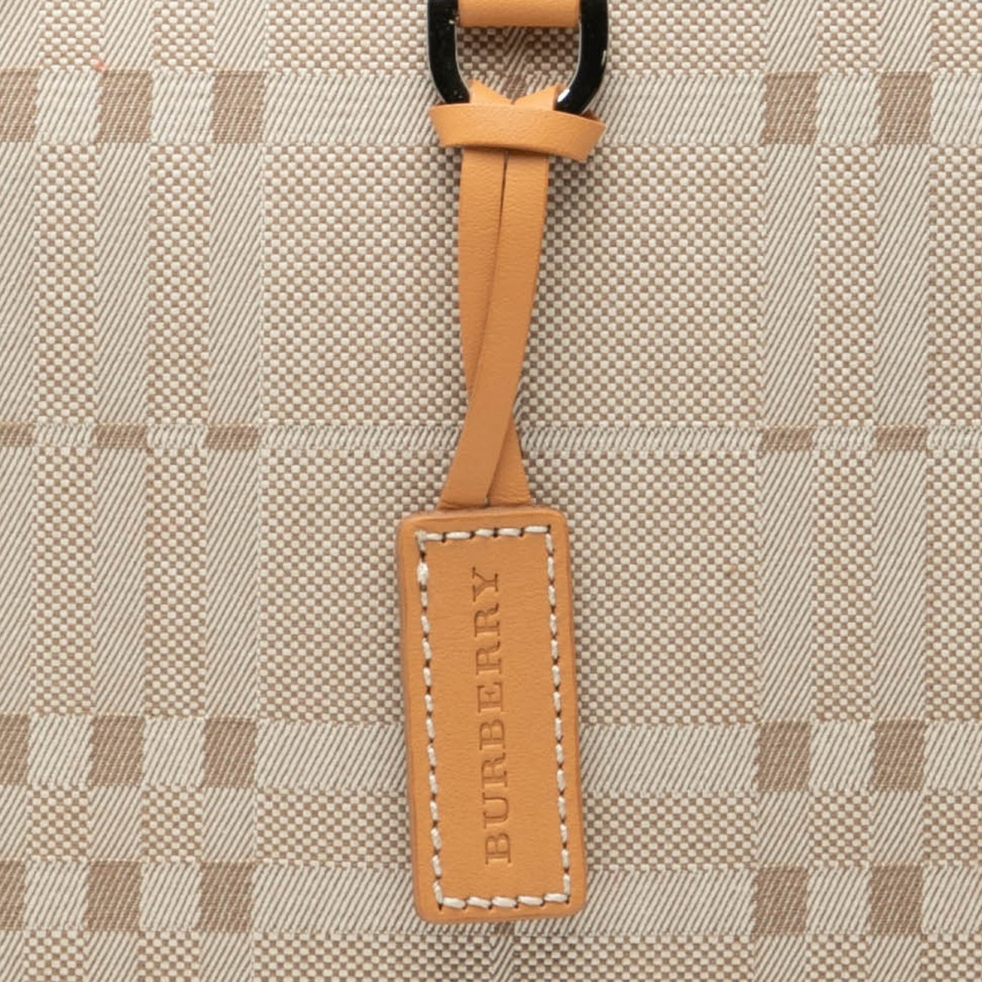 Burberry Leather Trimmed Tonal Check Canvas Handbag