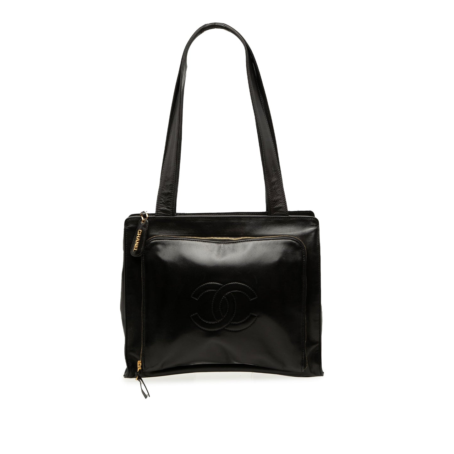 Chanel CC Lambskin Front Zip Pocket Tote