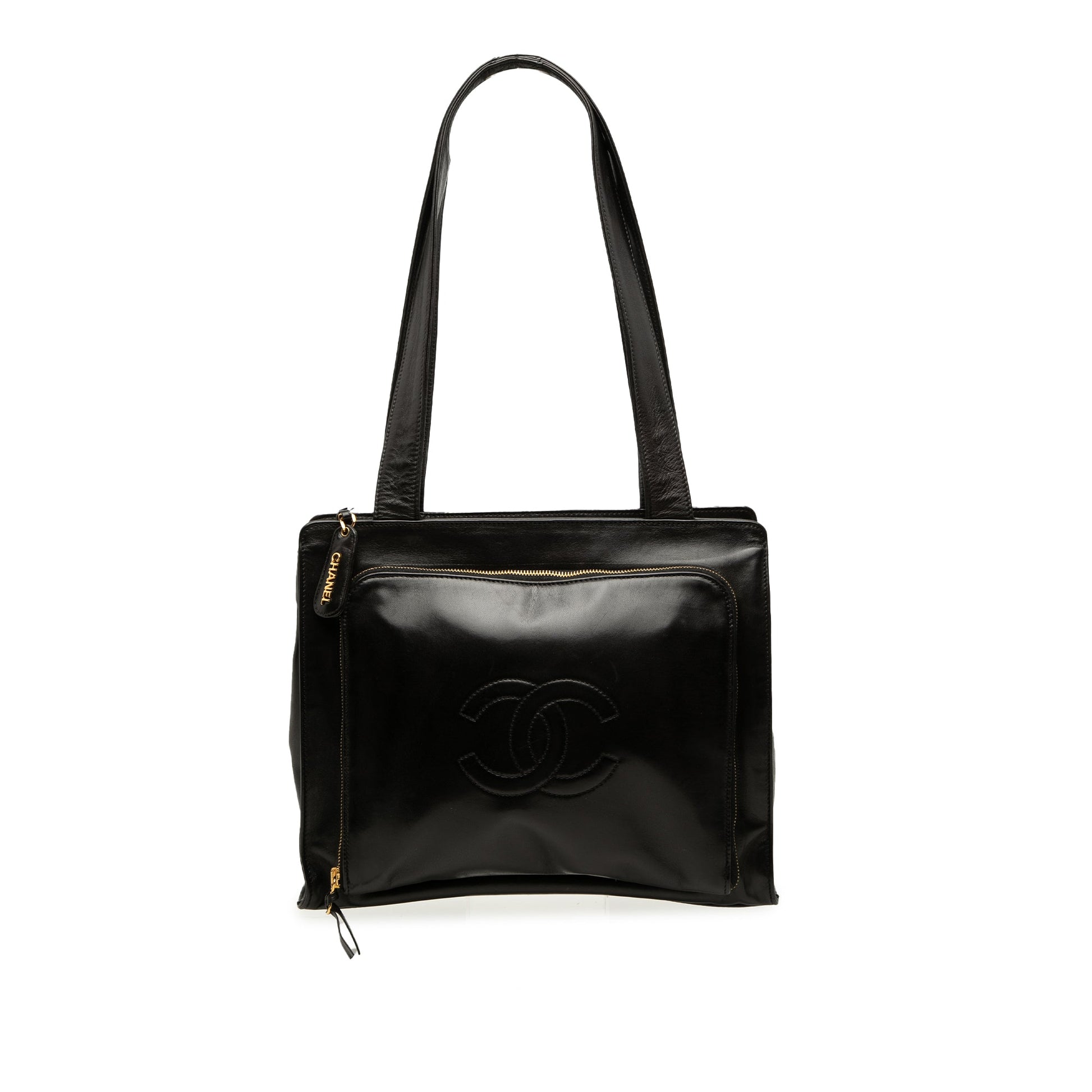 Chanel CC Lambskin Front Zip Pocket Tote