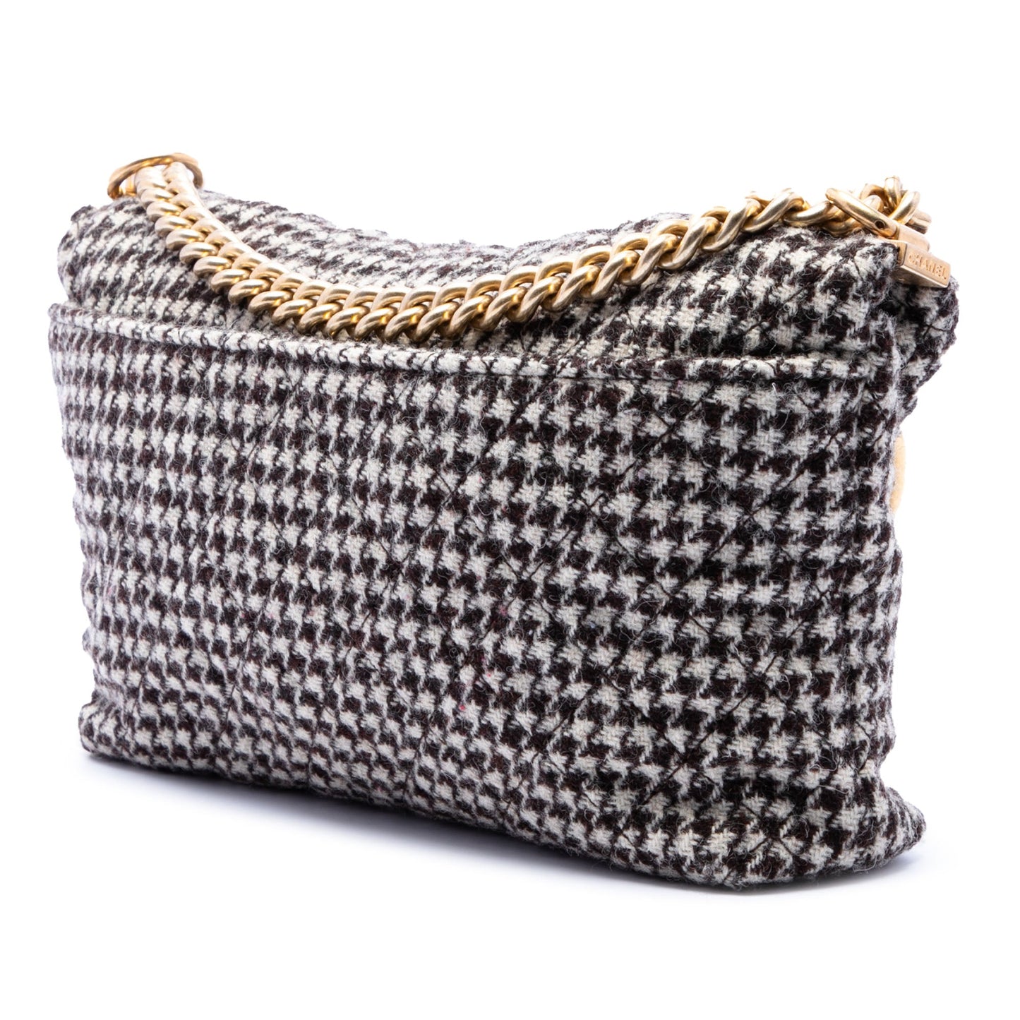 Chanel Medium Quilted Houndstooth Tweed and Calfskin Tabatiere Kisslock Fold Over Crossbody