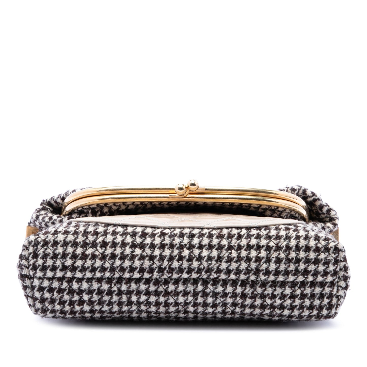 Chanel Medium Quilted Houndstooth Tweed and Calfskin Tabatiere Kisslock Fold Over Crossbody
