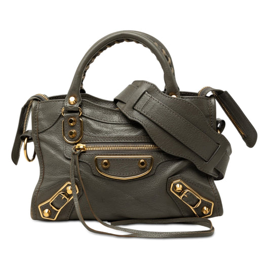 Balenciaga Mini Goatskin Motocross Classic Metallic Edge City Satchel