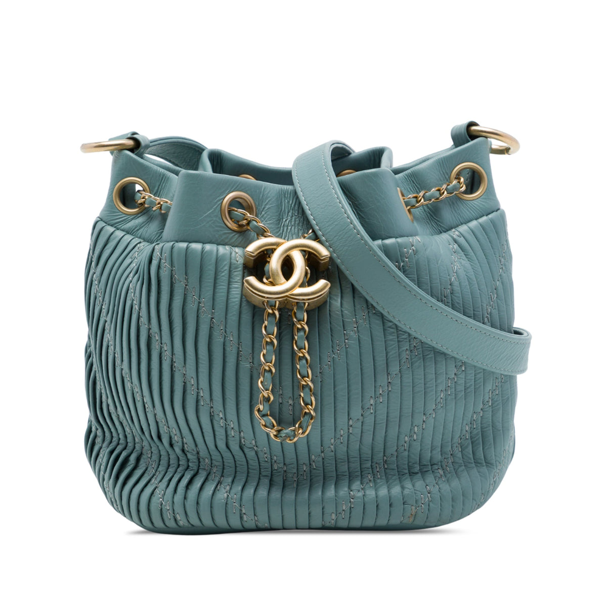 Chanel Small Crumpled Calfskin Coco Pleats Drawstring Bucket Bag