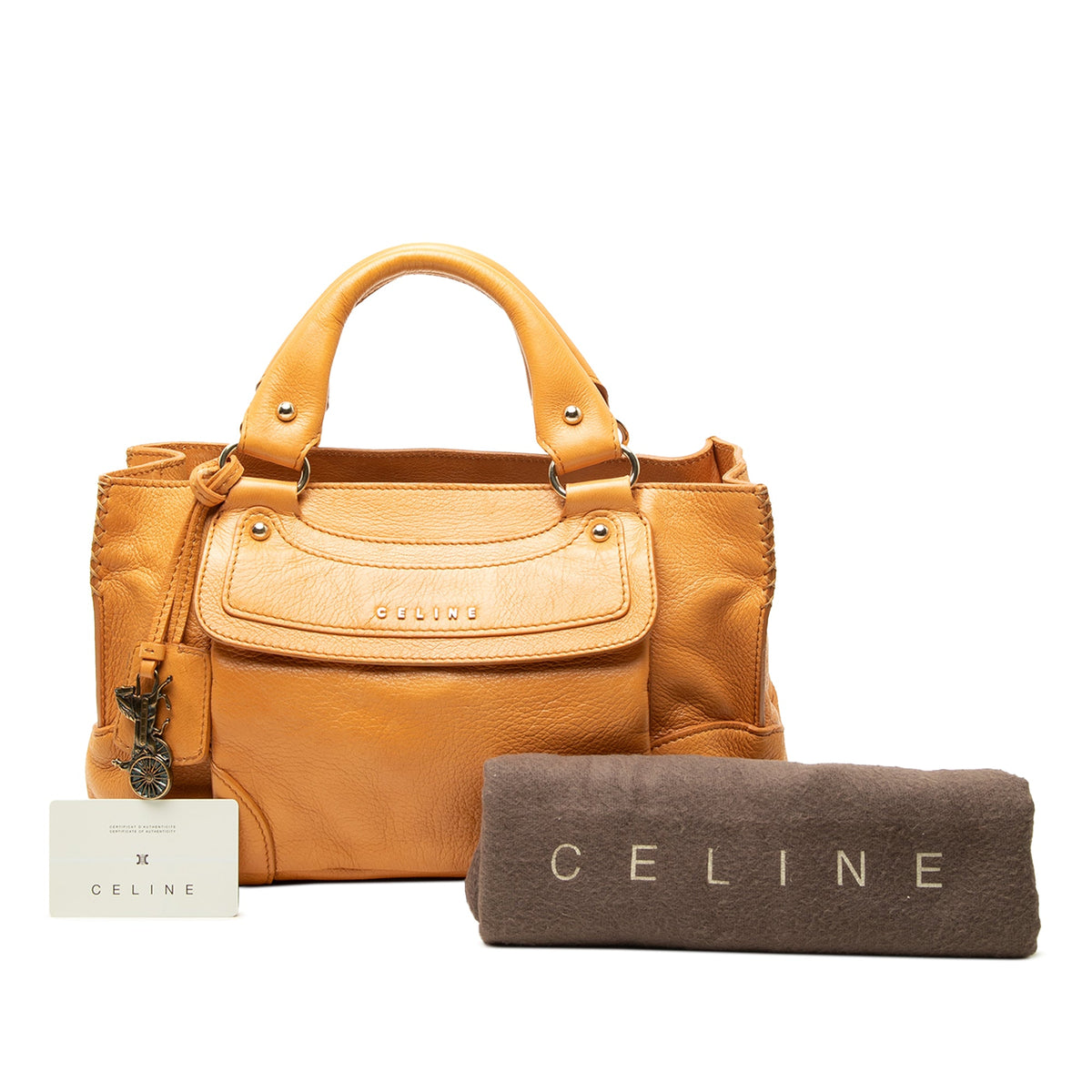 Celine Leather Boogie Pocket Handbag — Yellow
