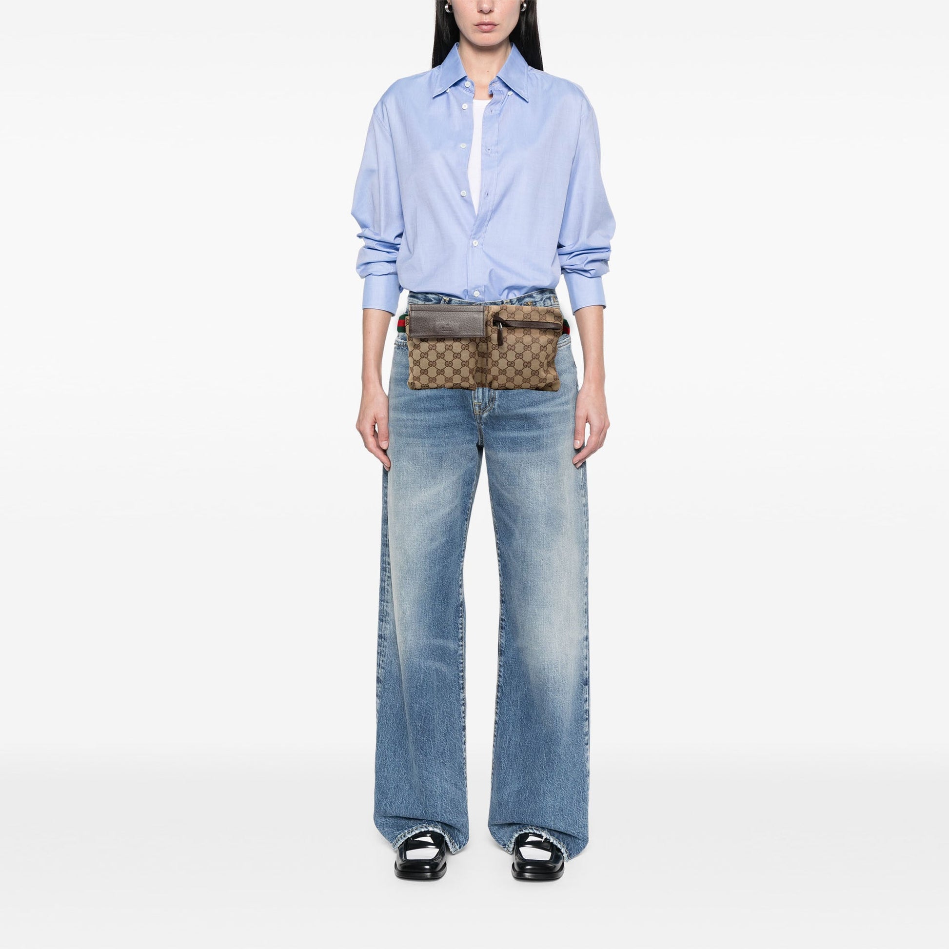 Gucci GG Canvas Web Double Pocket Belt Bag