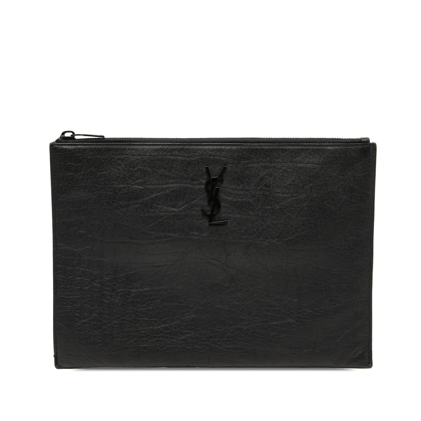 Saint Laurent Croc Embossed Leather Monogram Document Holder