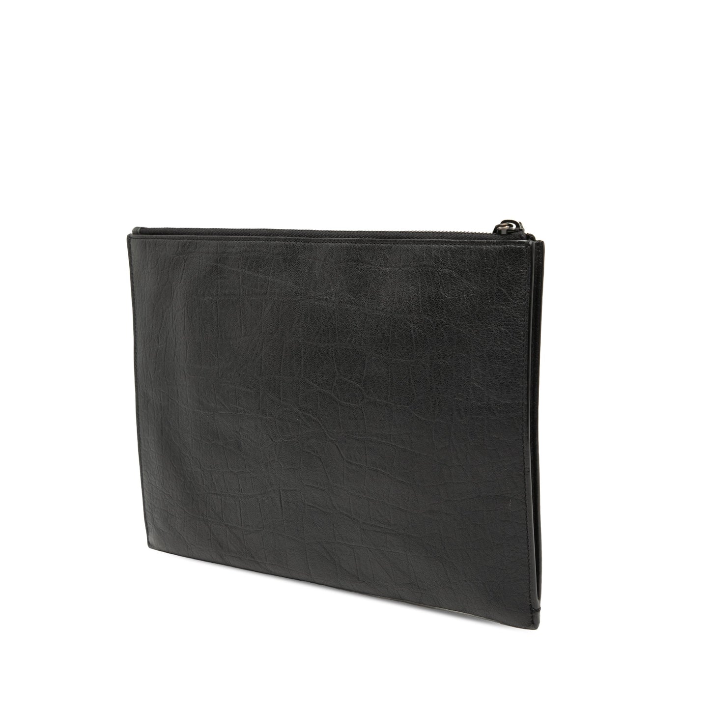 Saint Laurent Croc Embossed Leather Monogram Document Holder