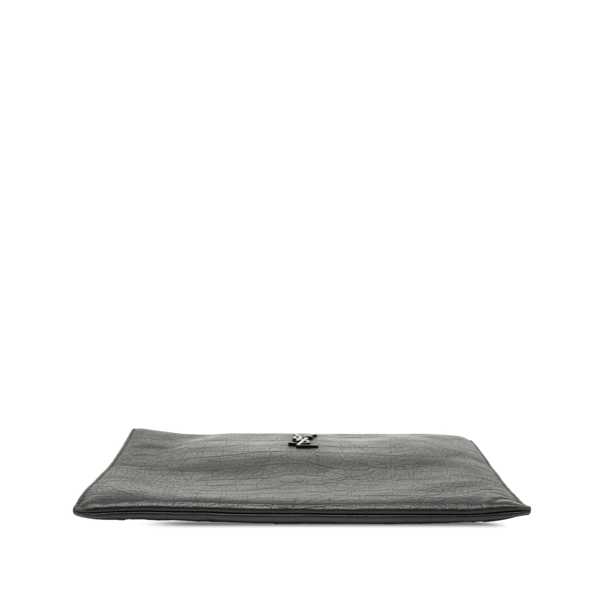 Saint Laurent Croc Embossed Leather Monogram Document Holder