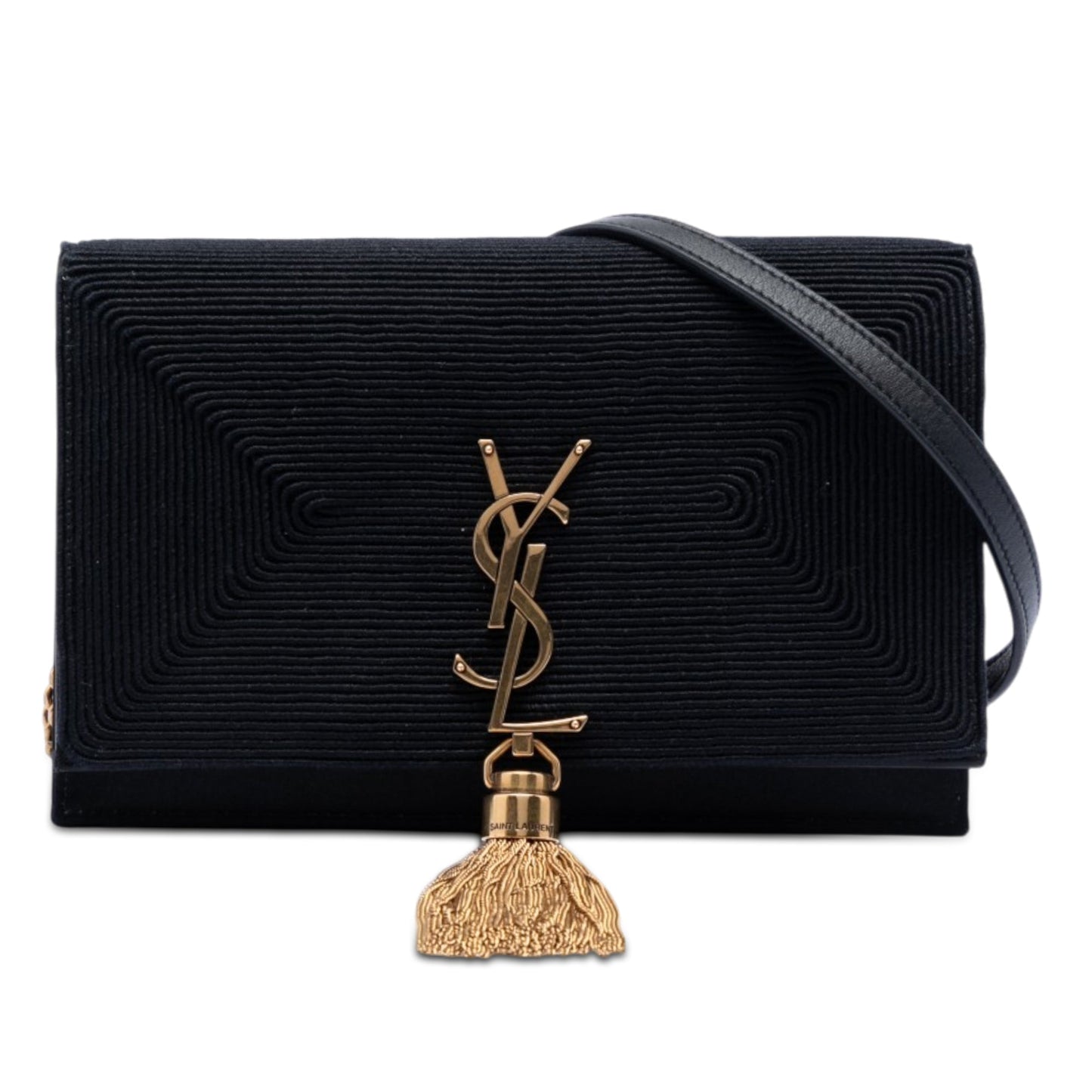 Saint Laurent Embroidered Satin Monogram Kate Tassel Wallet on Chain