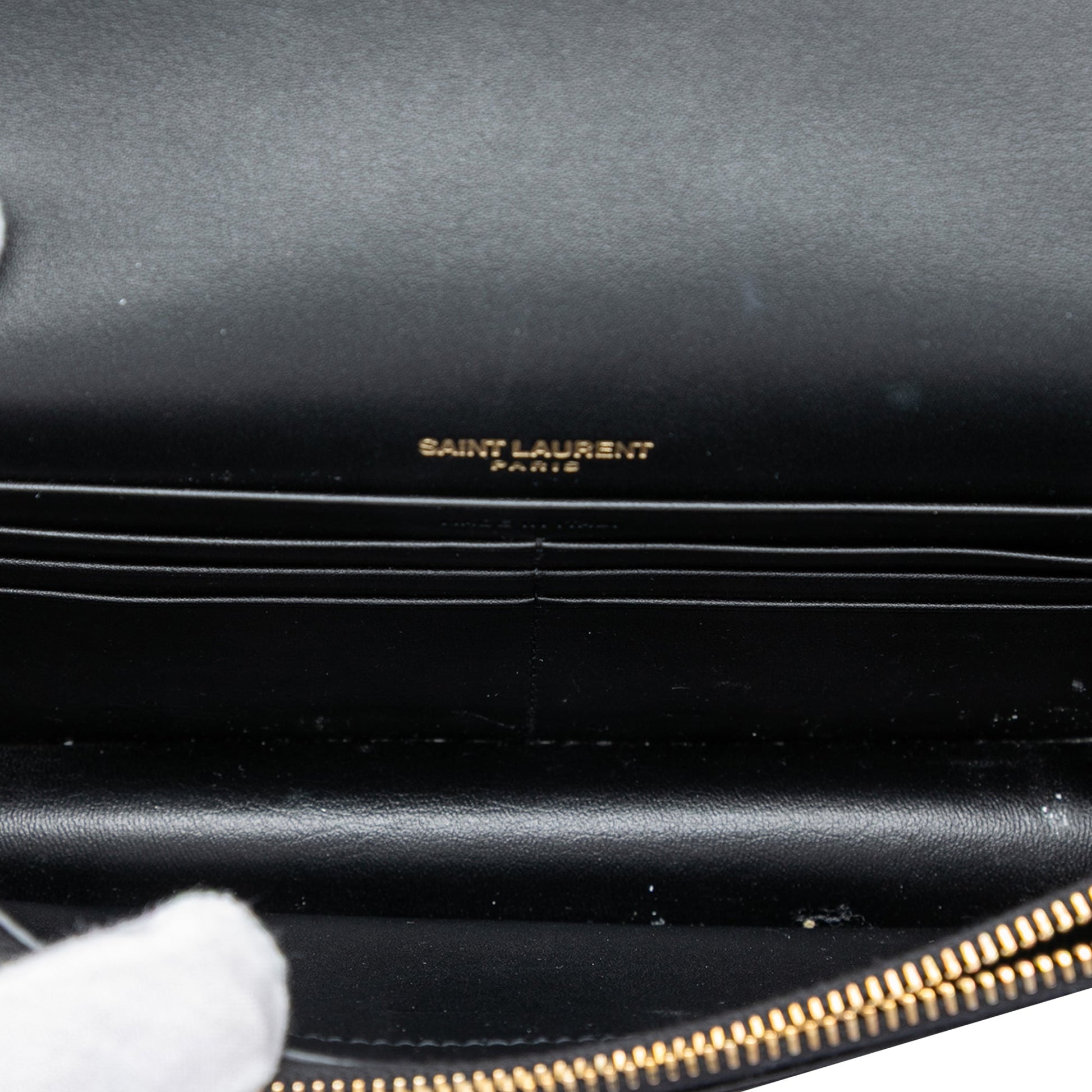 Saint Laurent Embroidered Satin Monogram Kate Tassel Wallet on Chain