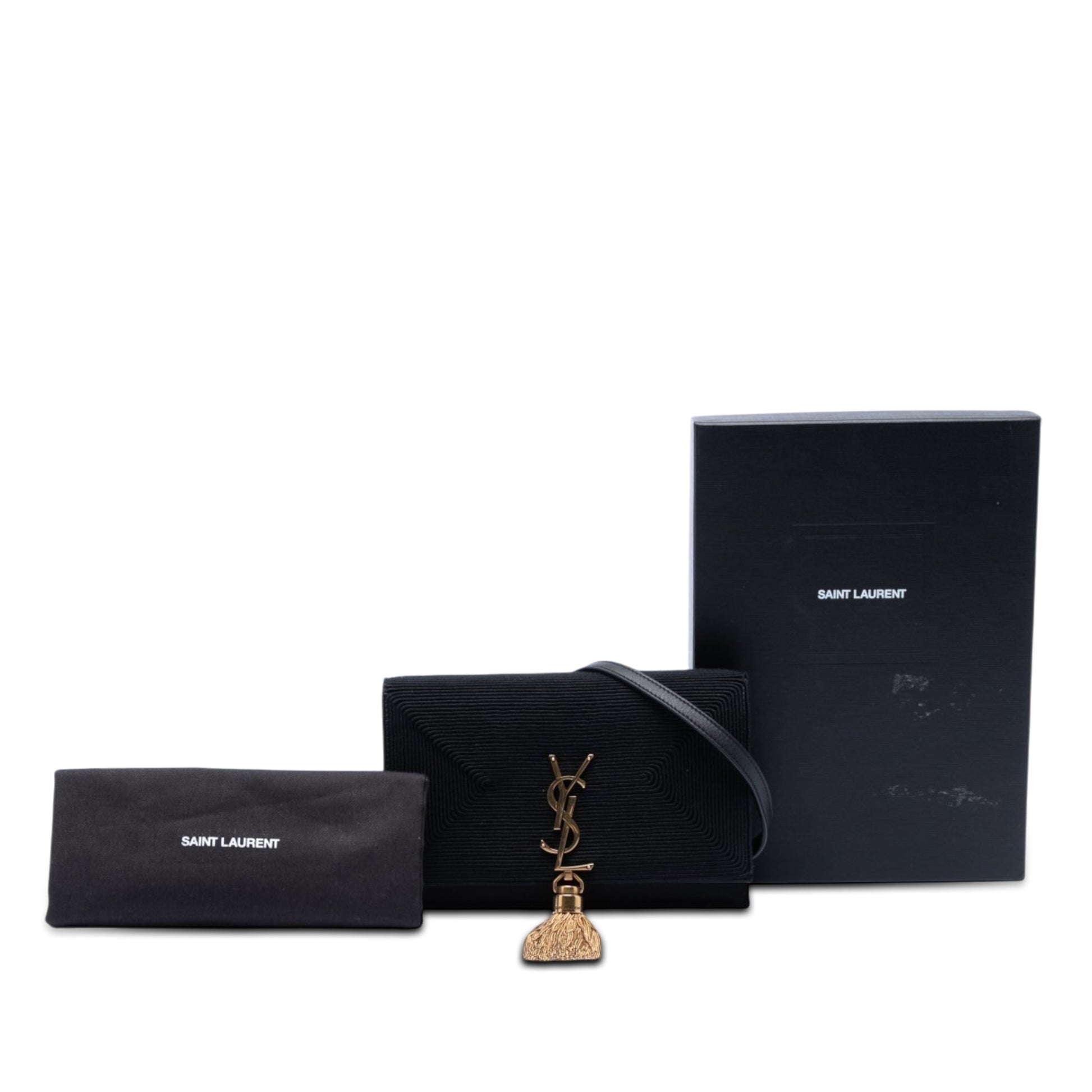 Saint Laurent Embroidered Satin Monogram Kate Tassel Wallet on Chain