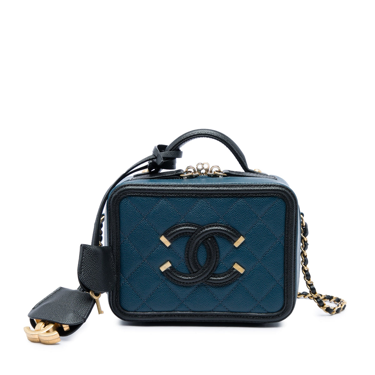 Chanel Small Bicolor Caviar CC Filigree Vanity Case — Blue