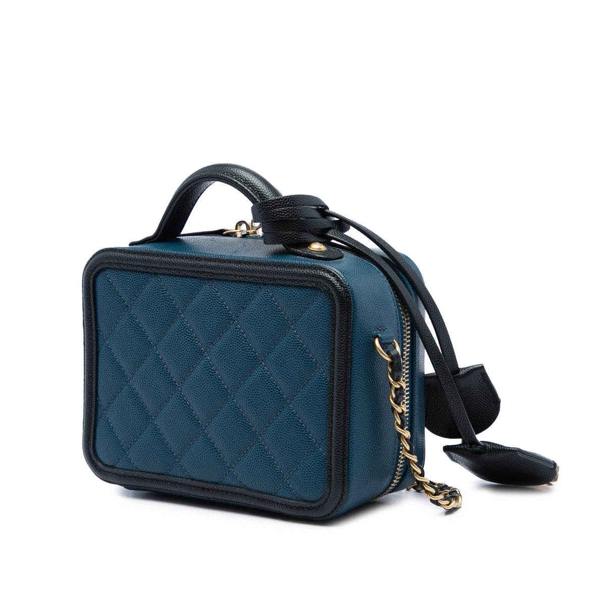 Chanel Small Bicolor Caviar CC Filigree Vanity Case — Blue