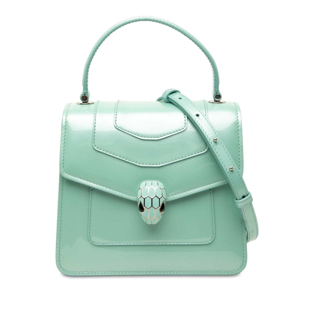 Bvlgari Small Patent Serpenti Forever Top Handle Satchel — Green