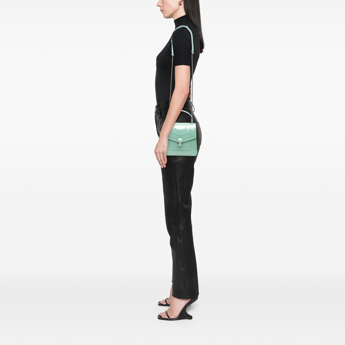 Bvlgari Small Patent Serpenti Forever Top Handle Satchel — Green
