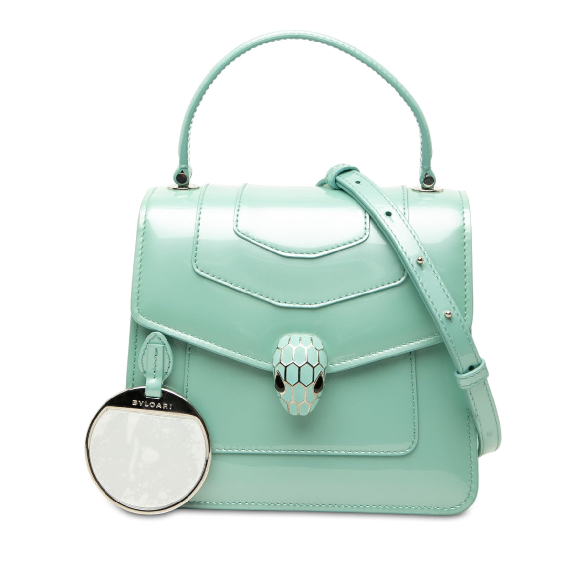 Bvlgari Small Patent Serpenti Forever Top Handle Satchel — Green