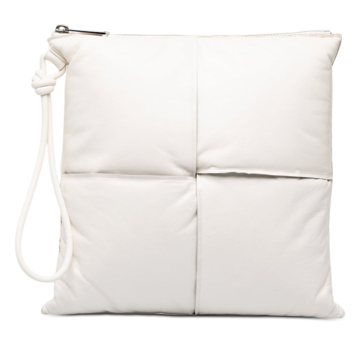 Bottega Veneta Nappa Maxi Intrecciato Padded Square Wristlet Pouch — White