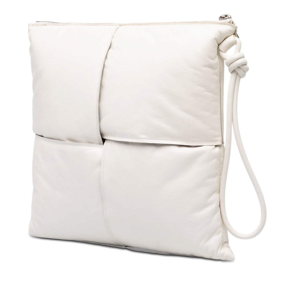 Bottega Veneta Nappa Maxi Intrecciato Padded Square Wristlet Pouch — White
