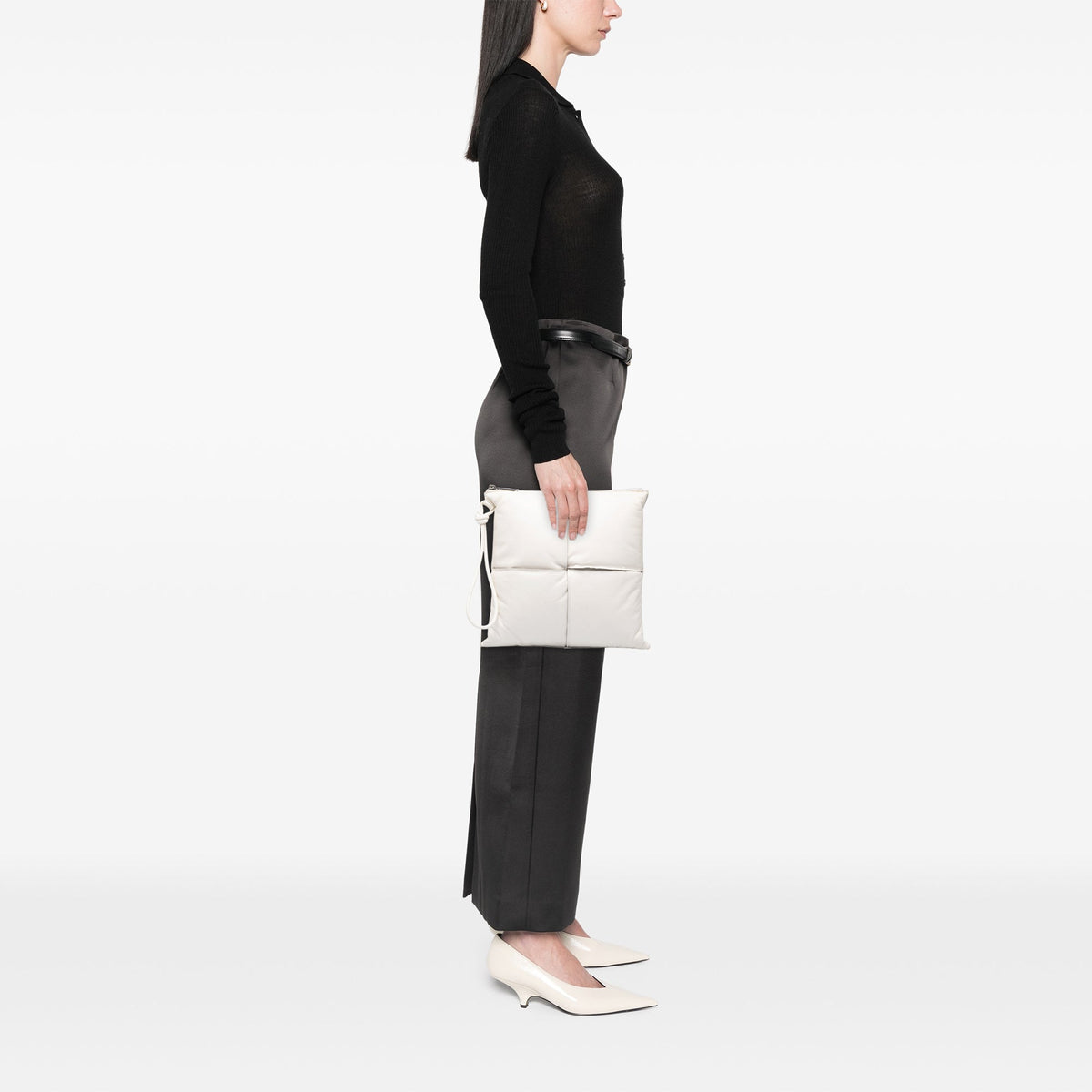 Bottega Veneta Nappa Maxi Intrecciato Padded Square Wristlet Pouch — White