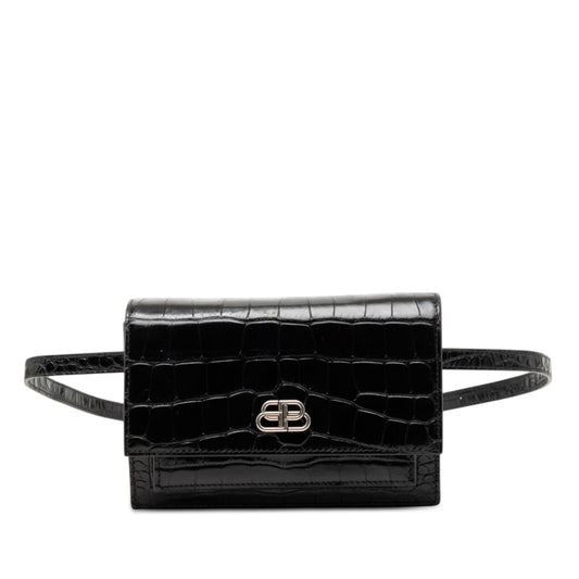 Croc Embossed Leather Sharp Belt Bag XS