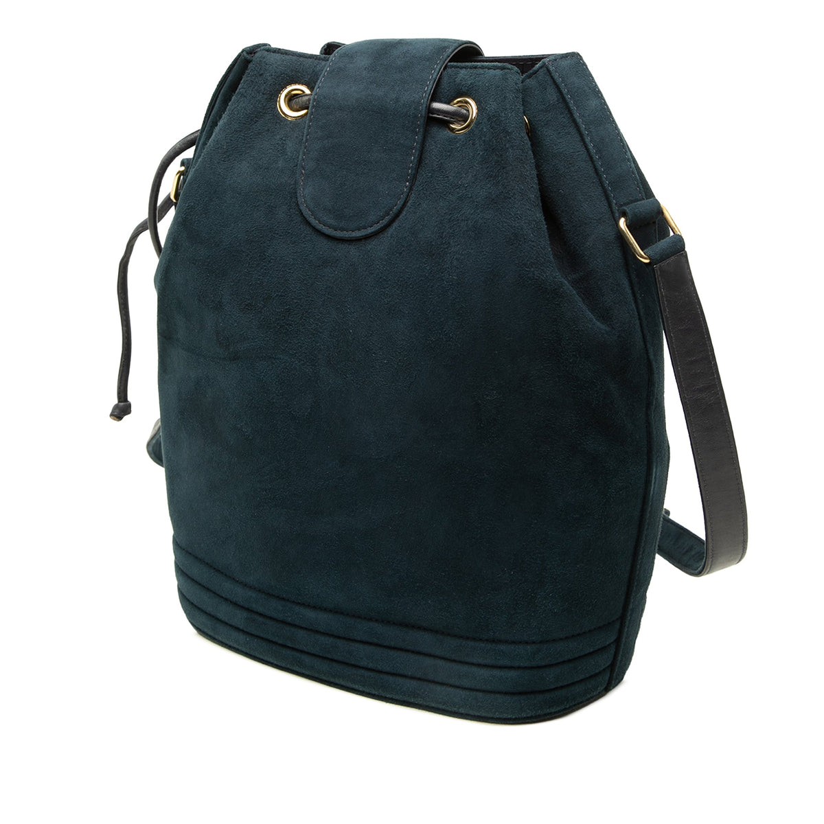 Saint Laurent Suede Medallion Bucket Bag — Blue