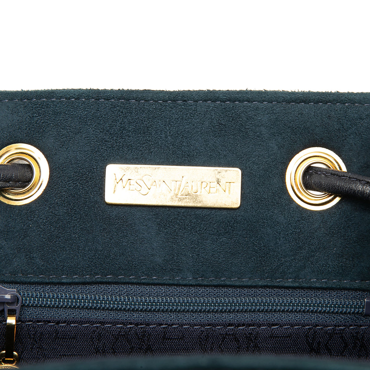 Saint Laurent Suede Medallion Bucket Bag — Blue