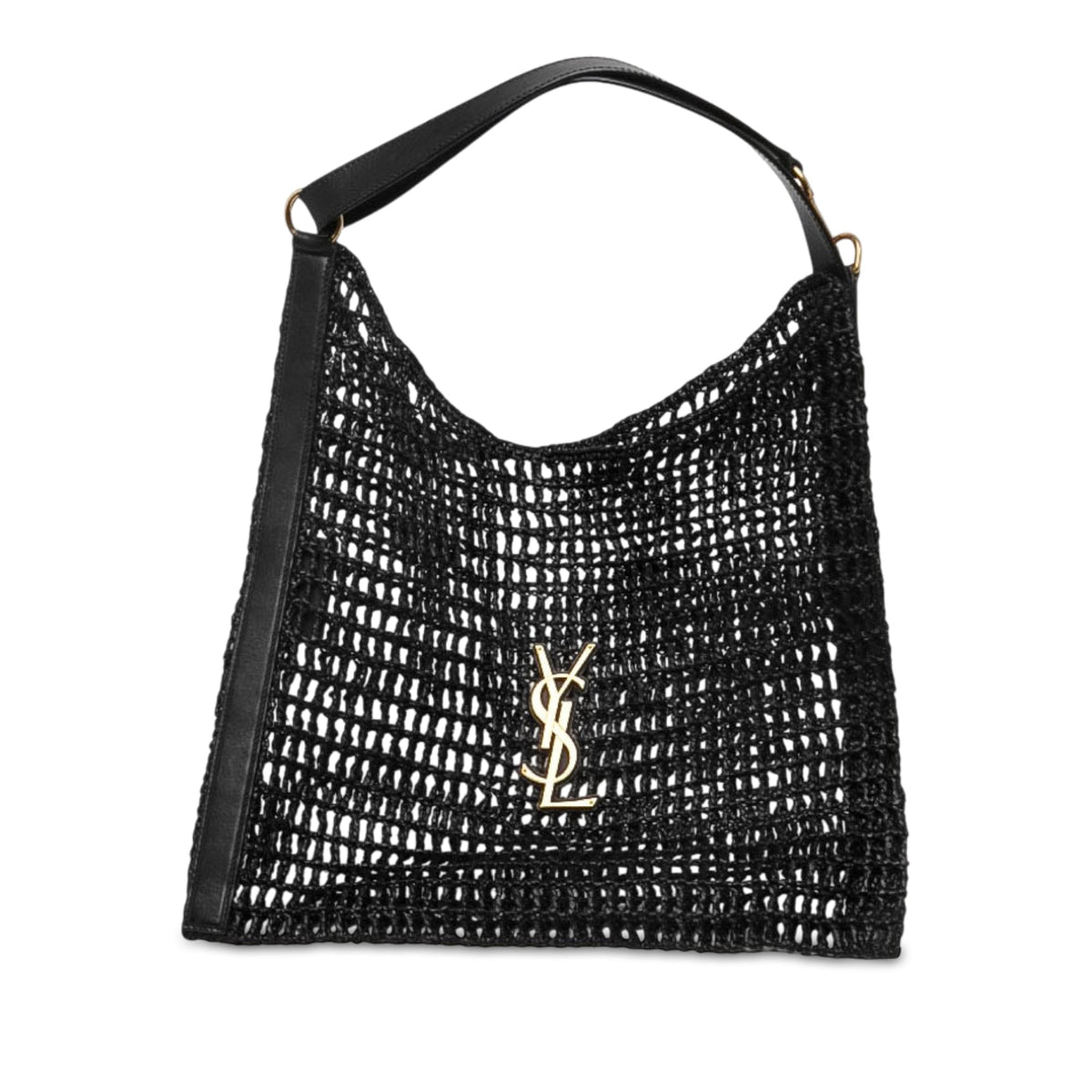 Saint Laurent Crochet Raffia Oxalis Shoulder Bag — Black
