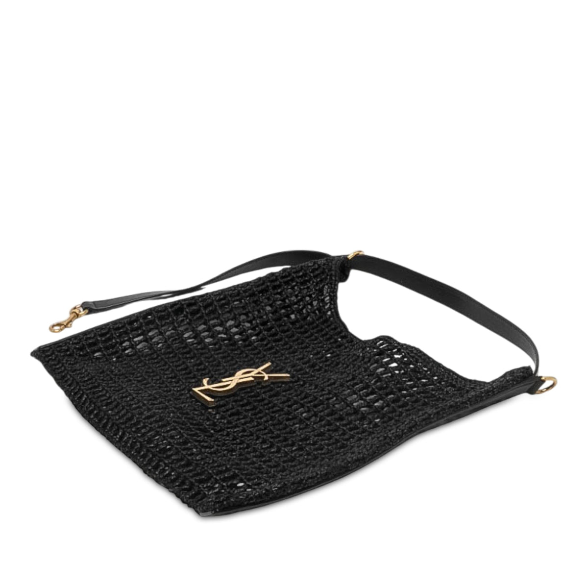 Saint Laurent Crochet Raffia Oxalis Shoulder Bag — Black