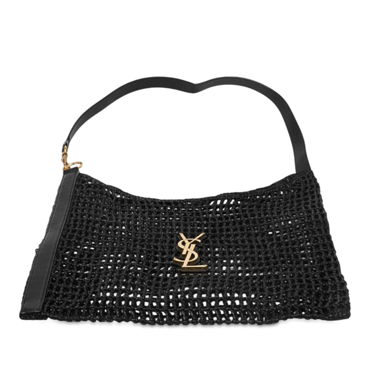 Saint Laurent Crochet Raffia Oxalis Shoulder Bag — Black