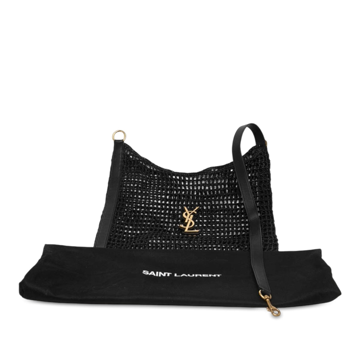Saint Laurent Crochet Raffia Oxalis Shoulder Bag — Black