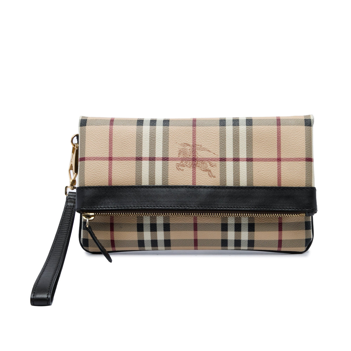 Burberry Haymarket Check Coated Canvas Adeline Fold over Clutch — Beige