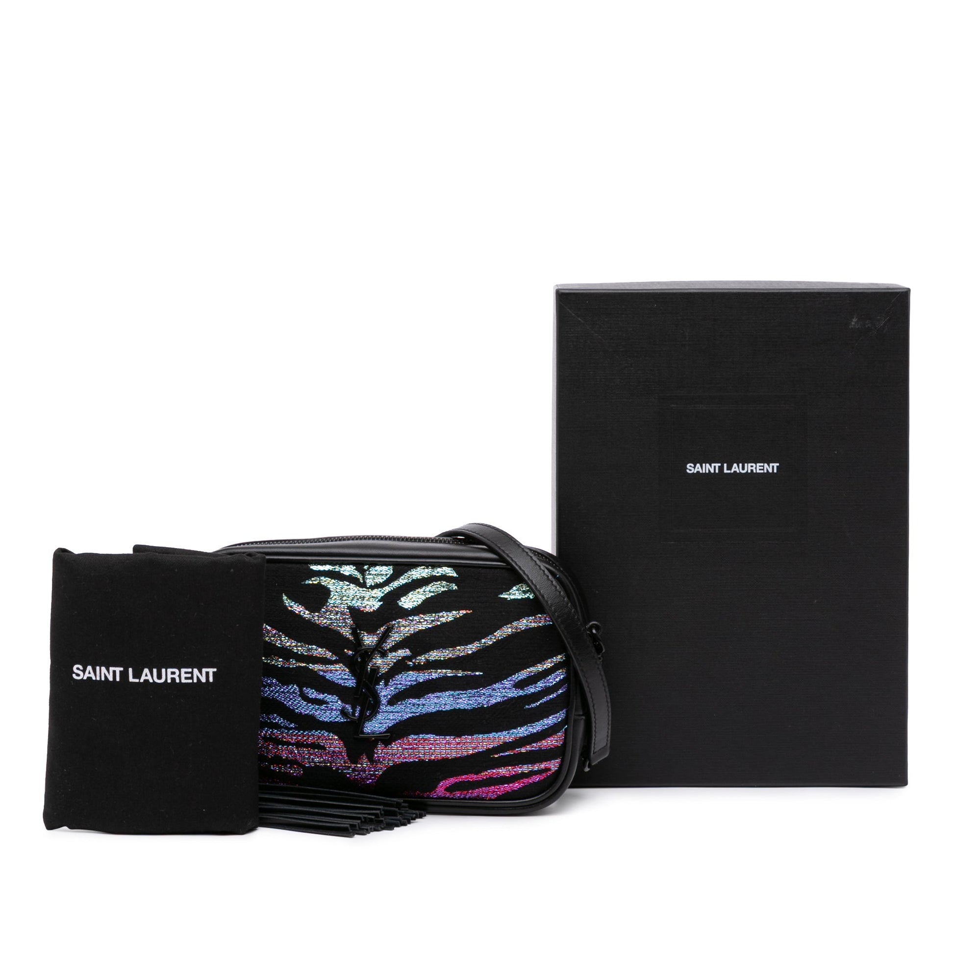 Saint Laurent Canvas Metallic Tiger Print Monogram Lou Camera Bag