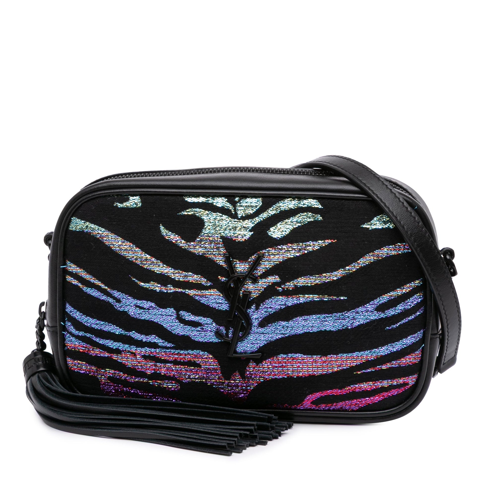 Saint Laurent Canvas Metallic Tiger Print Monogram Lou Camera Bag