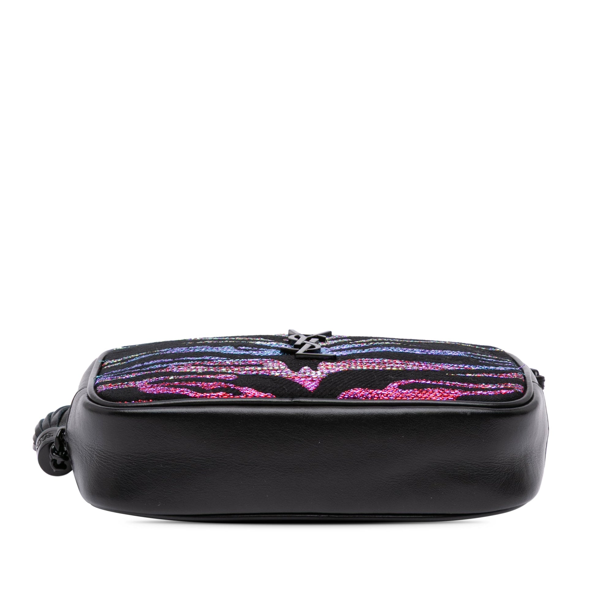 Saint Laurent Canvas Metallic Tiger Print Monogram Lou Camera Bag