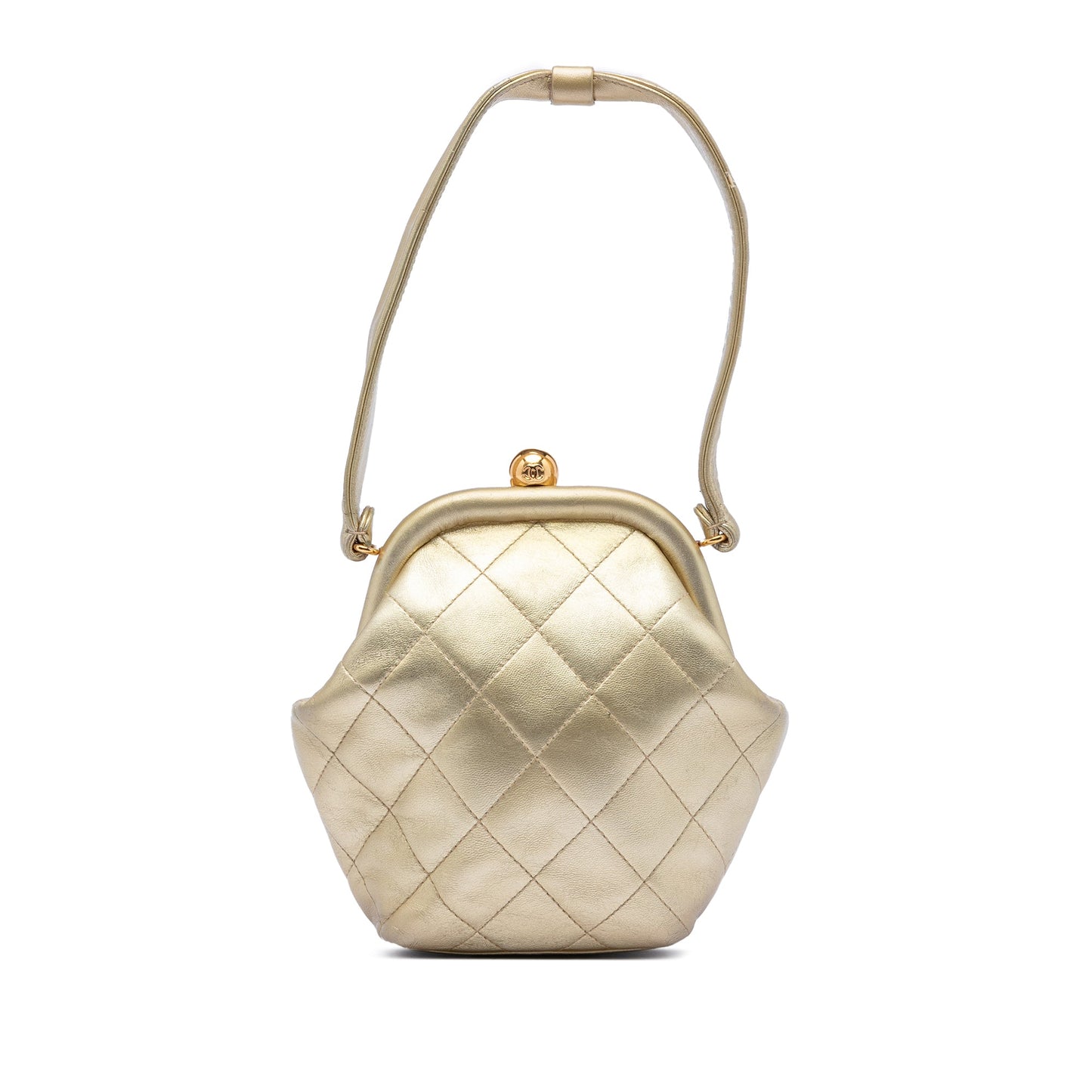 CC Metallic Quilted Lambskin Kisslock Frame Handbag