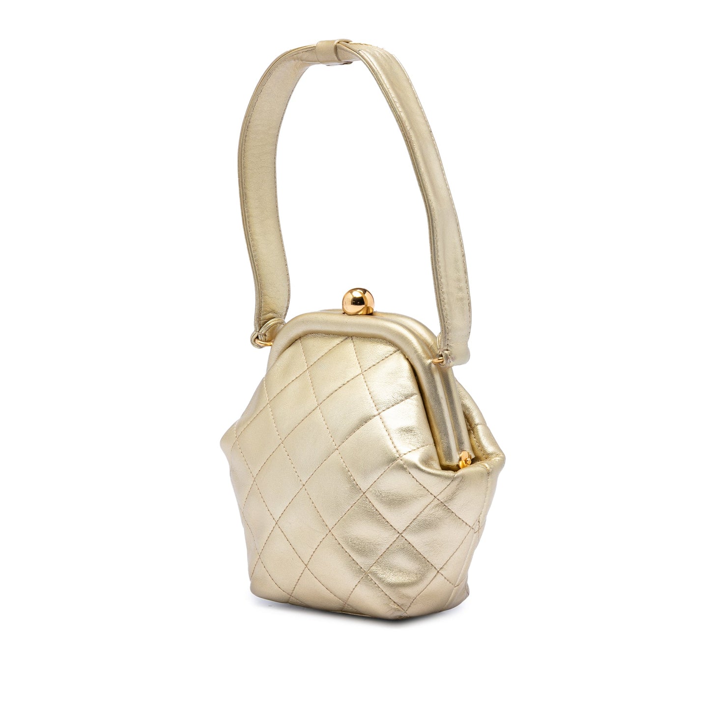 CC Metallic Quilted Lambskin Kisslock Frame Handbag