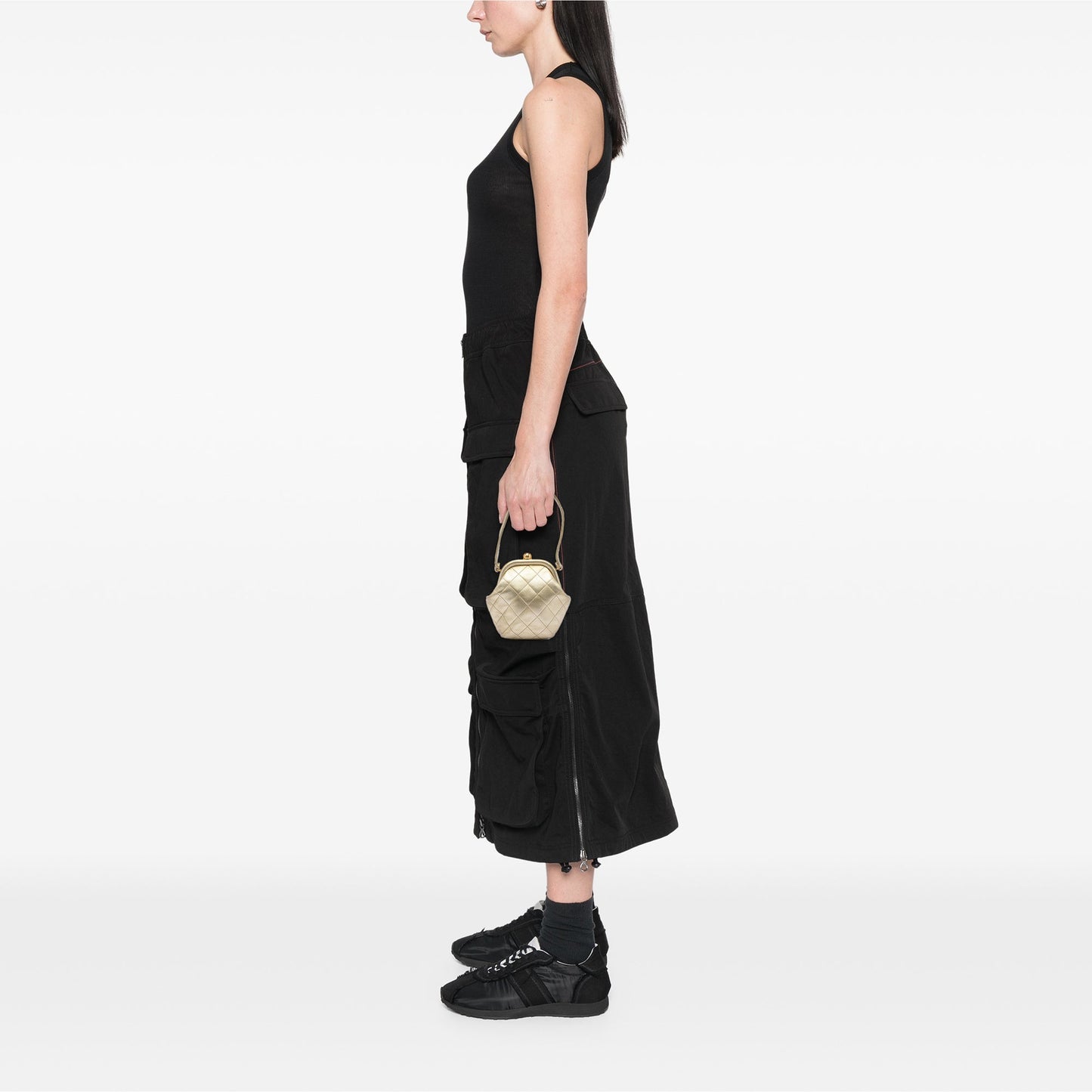 CC Metallic Quilted Lambskin Kisslock Frame Handbag