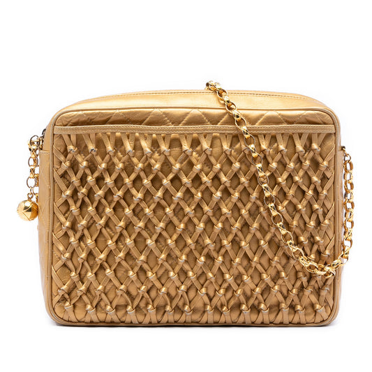 Metallic Woven Lambskin Chain Camera Bag