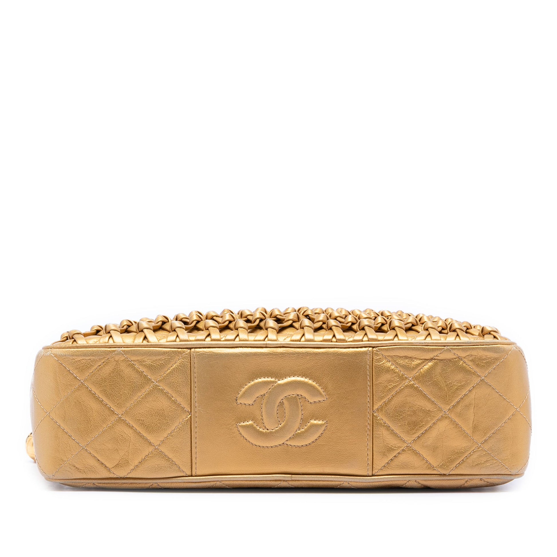 Metallic Woven Lambskin Chain Camera Bag