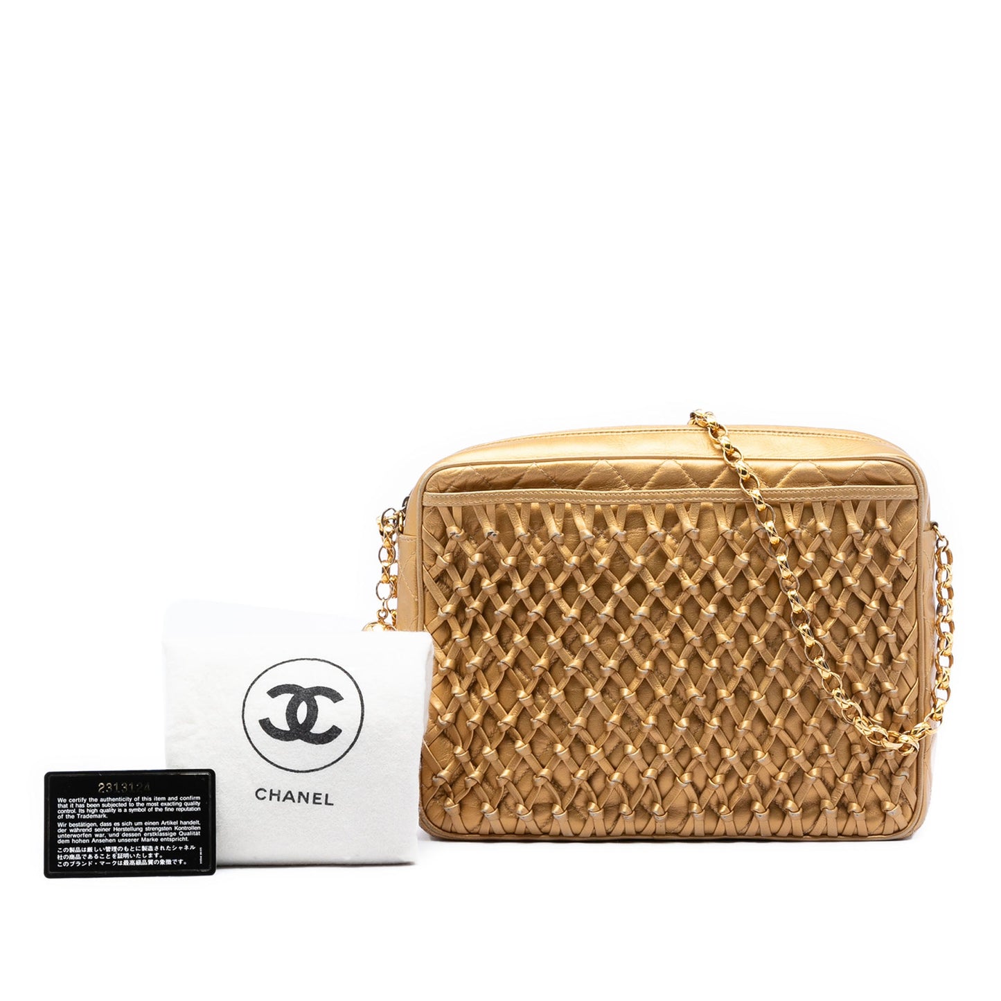 Metallic Woven Lambskin Chain Camera Bag