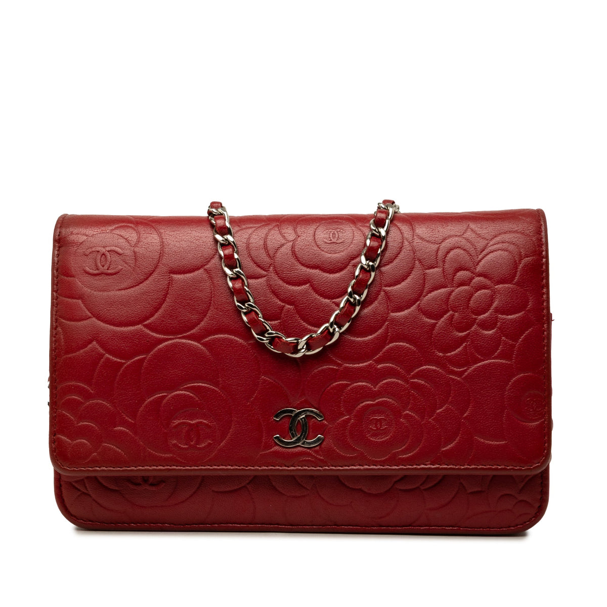 Chanel CC Embossed Lambskin Camellia Wallet On Chain
