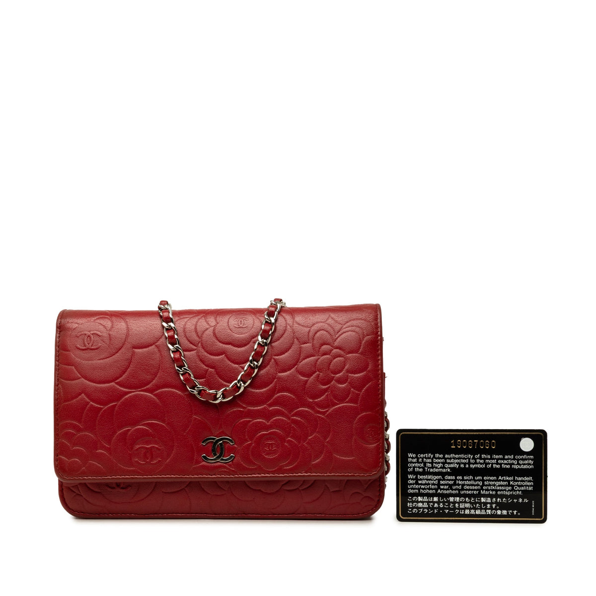 Chanel CC Embossed Lambskin Camellia Wallet On Chain